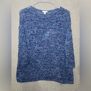 Pure Jill Top Women XS Blue Open Knit Beach Costal Stretch Shirt Pullover